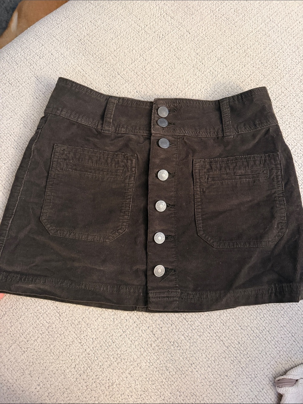 Free People Green Corduroy Button-Front Mini Skirt
